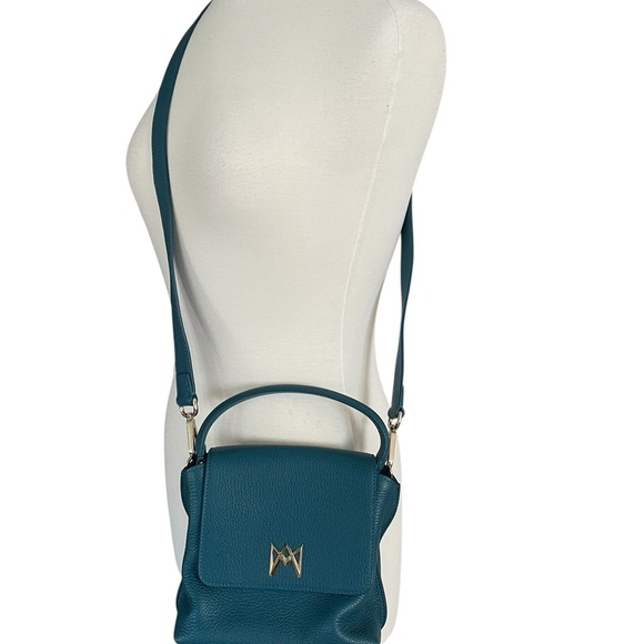 AMA Ambra Medium Crossbody in Peacock Teal/Made in Italy - Picture 7 of 8